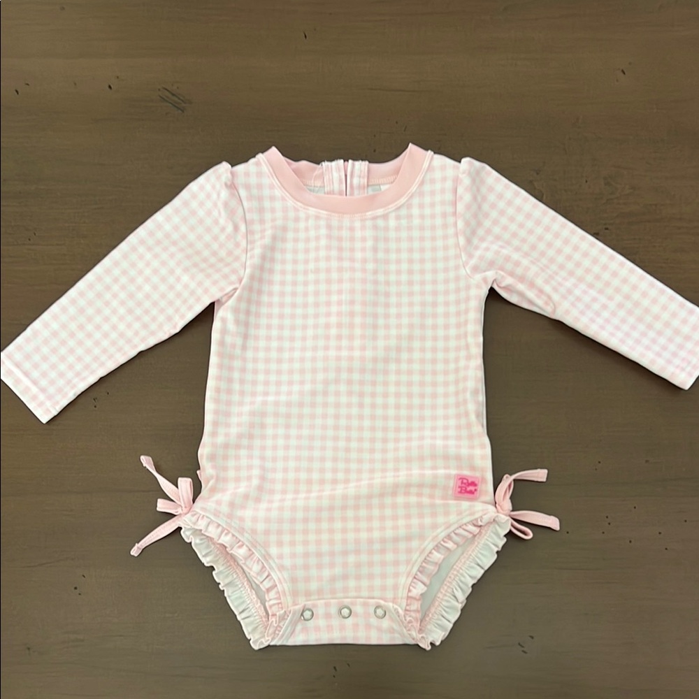 Ruffle Butts Pink Gingham Long Sleeve Swimsuit